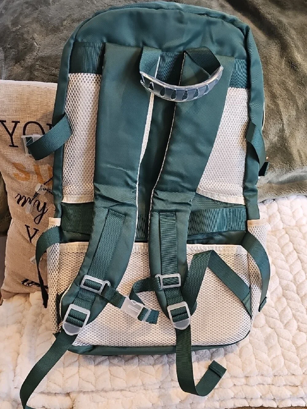 Green Men's & Women's Backpack with Brown Accents